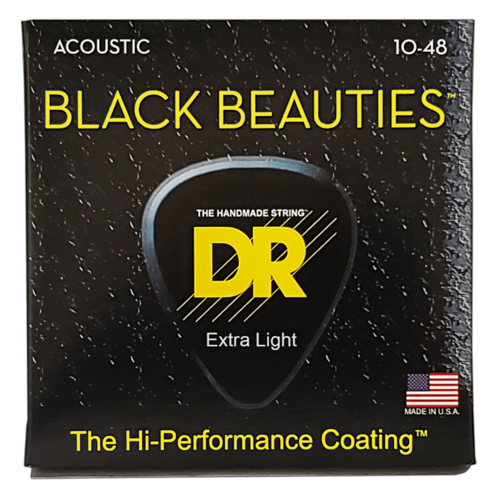 DR, BLACK BEAUTIES* - BLACK Colored Acoustic Guitar Strings: Extra Light 10-48