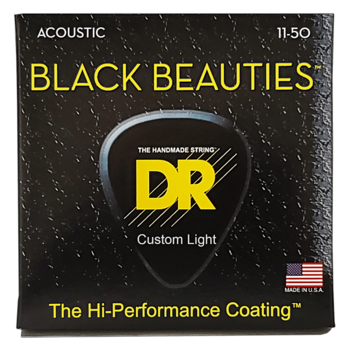 DR, BLACK BEAUTIES* - BLACK Colored Acoustic Guitar Strings: Custom Light 11-50