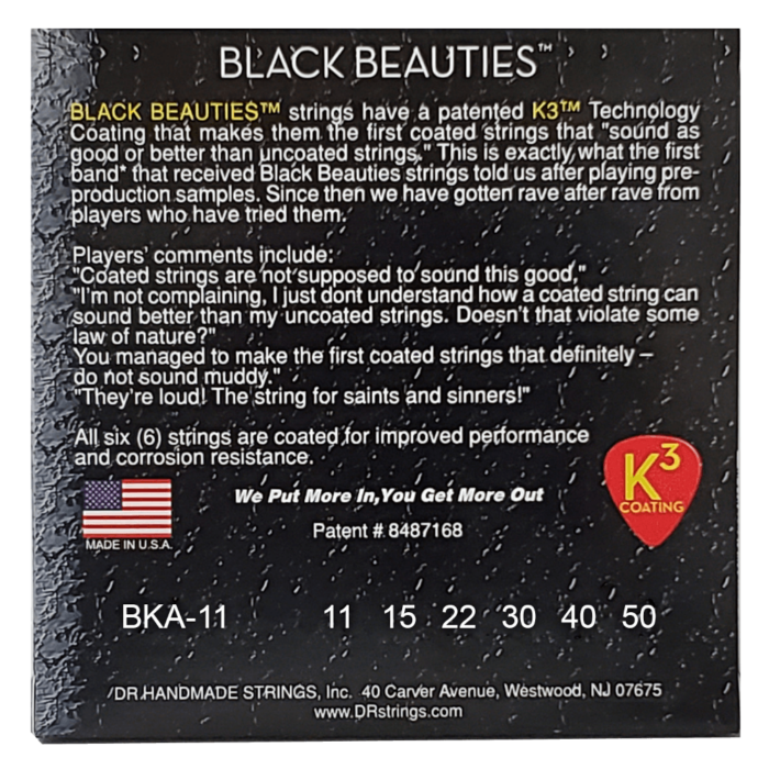 DR, BLACK BEAUTIES* - BLACK Colored Acoustic Guitar Strings: Custom Light 11-50 – Bild 2