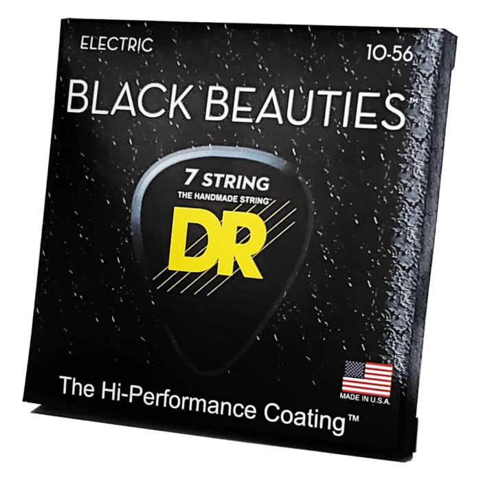 DR, BLACK BEAUTIES* - BLACK Colored Electric Guitar Strings: 7-String Medium 10-56