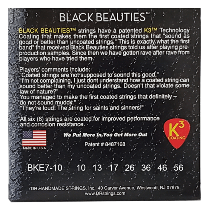 DR, BLACK BEAUTIES* - BLACK Colored Electric Guitar Strings: 7-String Medium 10-56 – Bild 2