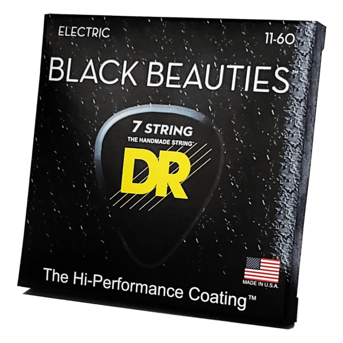 DR, BLACK BEAUTIES* - BLACK Colored Electric Guitar Strings: 7-String Heavy 11-60