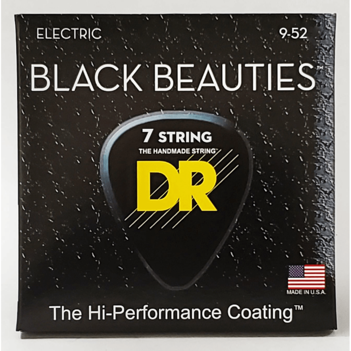 DR, BLACK BEAUTIES* - BLACK Colored Electric Guitar Strings: 7-String Light 9-52