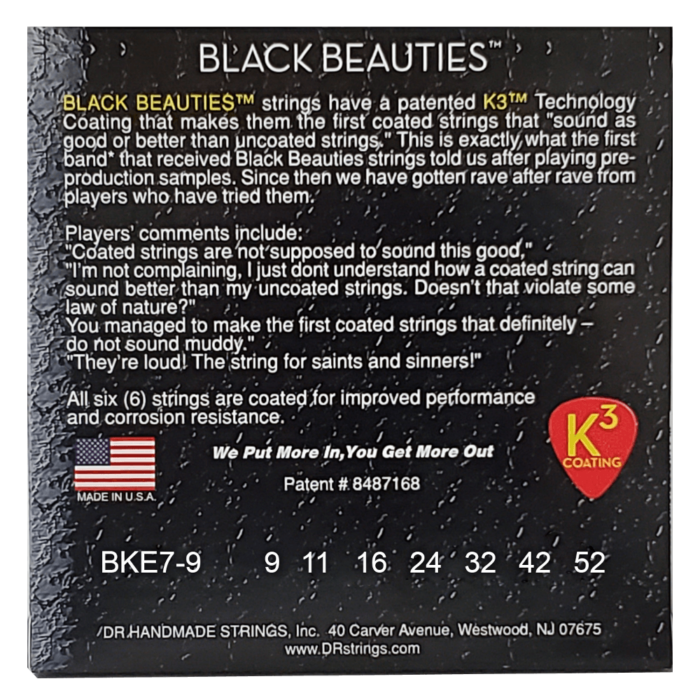 DR, BLACK BEAUTIES* - BLACK Colored Electric Guitar Strings: 7-String Light 9-52 – Bild 2