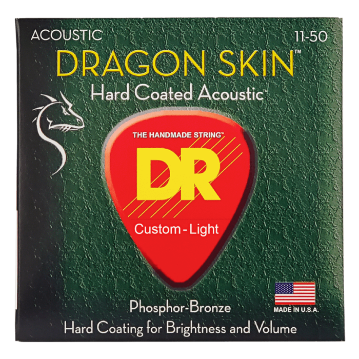 DR, DRAGON SKIN* - CLEAR Coated Acoustic Guitar Strings: Custom Light 11-50