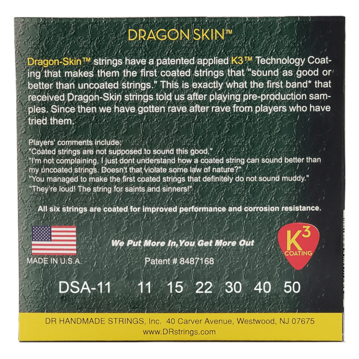DR, DRAGON SKIN* - CLEAR Coated Acoustic Guitar Strings: Custom Light 11-50 – Bild 2