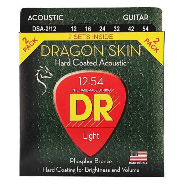 DR, DRAGON SKIN* - CLEAR Coated Acoustic Guitar Strings: Light 12-54 (2-Pack)