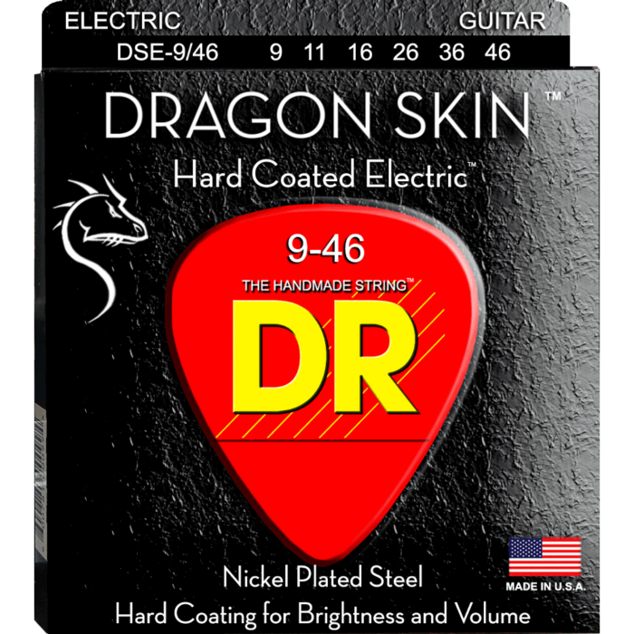 DR, DRAGON SKIN* - CLEAR Coated Electric Guitar Strings: Light to Medium 9-46
