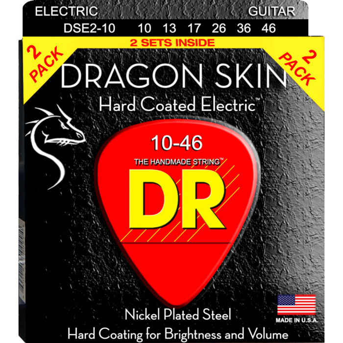 DR, DRAGON SKIN* - CLEAR Coated Electric Guitar Strings: Medium 10-46 (2-Pack)