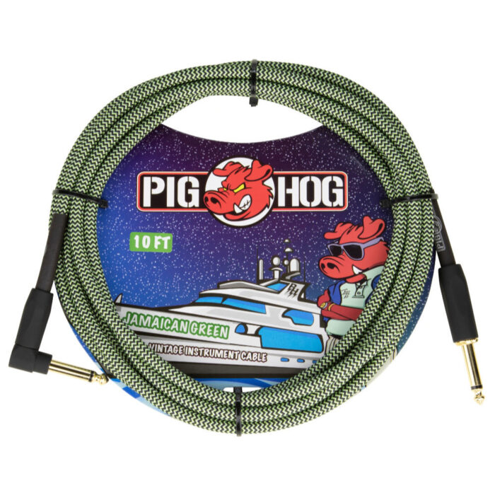 Pig Hog "Jamaican Green" Instrument Cable, 3m/10ft Winkelstecker