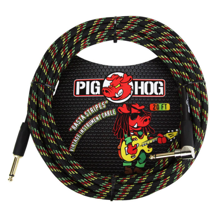 Pig Hog "Rasta Stripes" Instrument Cable, 20ft. Right Angle