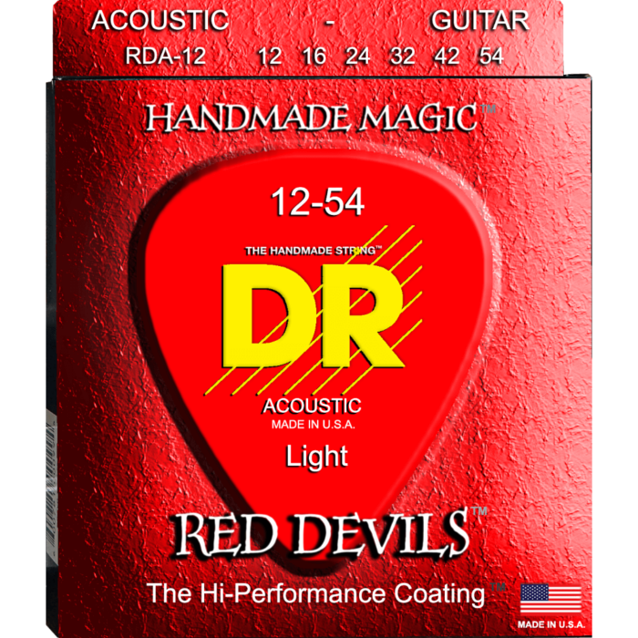 DR, RED DEVILS* - RED Colored Acoustic Guitar Strings: Light 12-54