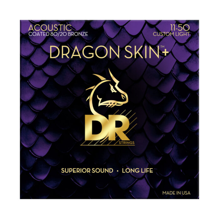 DR, DRAGON SKIN+ 80/20 Bronze Acoustic Guitar Strings: Custom Light 11-50