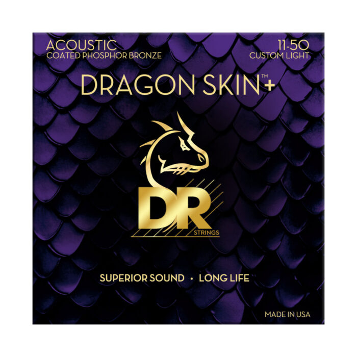 DR, DRAGON SKIN+ Phospor Bronze Acoustic Guitar Strings: Custom Light 11-50