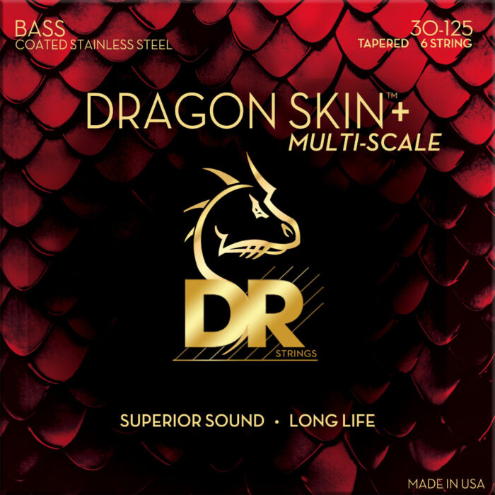 DR, DRAGON SKIN+ Stainless Steel Bass Strings: 6-String Medium 30-125, Multi-Scale