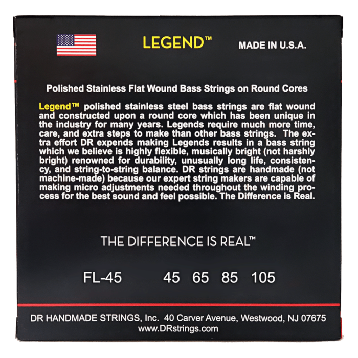 DR, LEGEND* - Polished Flatwound Stainless Steel Bass Strings: Medium 45-105 - Image 2