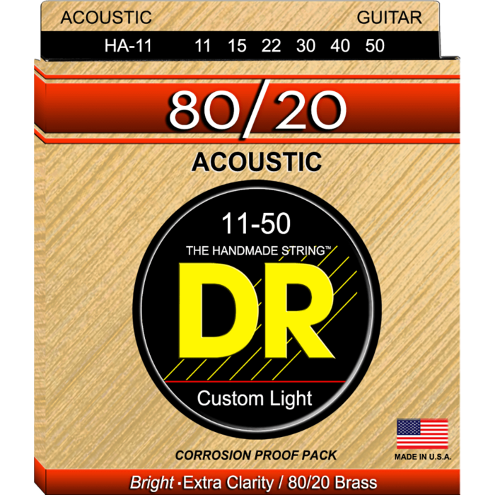 DR, HI-BEAM* - 80/20 Brass Acoustic Guitar Strings: Custom Light 11-50