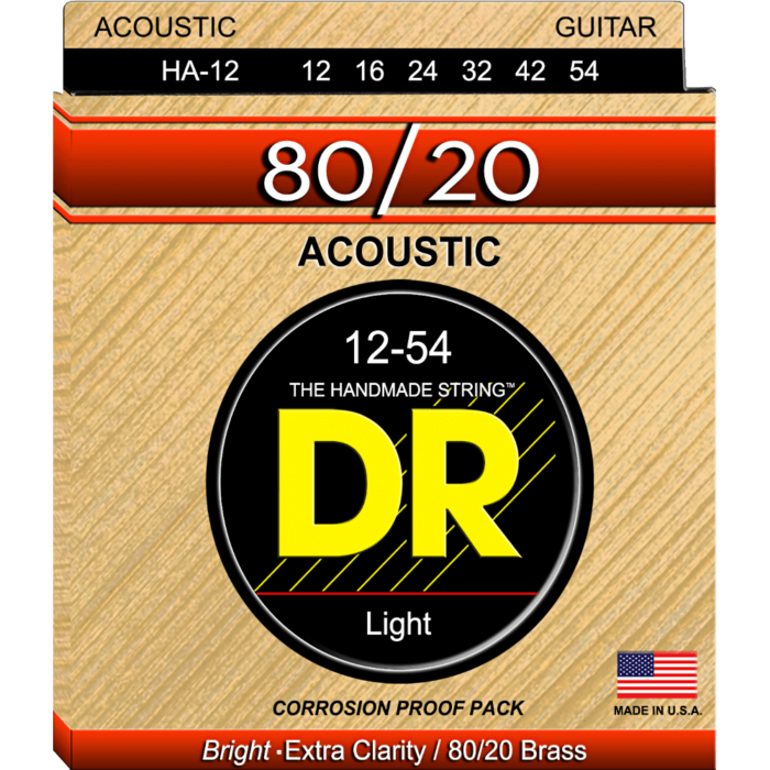 DR, HI-BEAM* - 80/20 Brass Acoustic Guitar Strings: Light 12-54