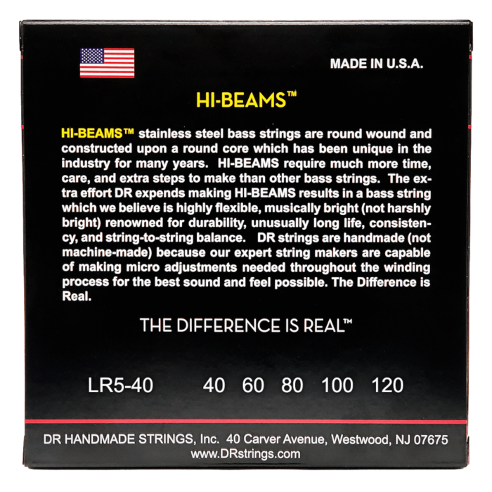 DR, HI-BEAM* - Stainless Steel Bass Strings: 5-String Light 40-120 - Image 2