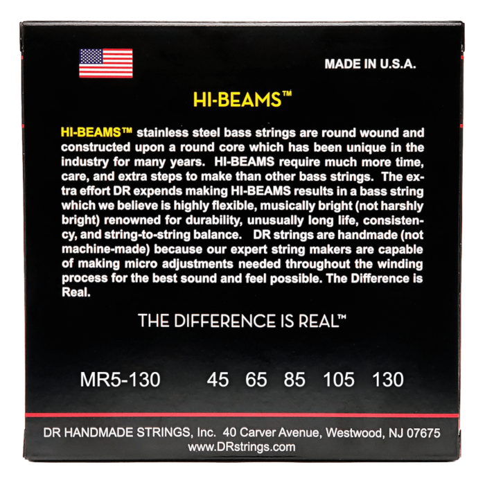 DR, HI-BEAM* - Stainless Steel Bass Strings: 5-String Medium to Heavy 45-130 - Image 2
