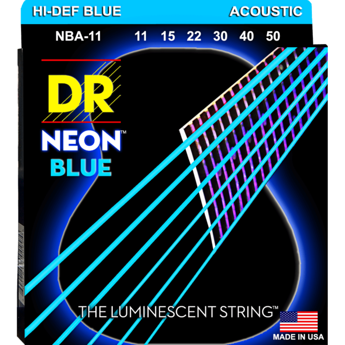 DR, HI-DEF NEON* - BLUE Colored Acoustic Guitar Strings: Custom Light 11-50