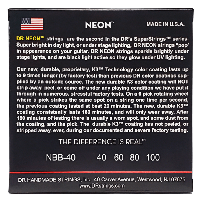 DR, HI-DEF NEON* - BLUE Colored Bass Strings: Light 40-100 - Image 2