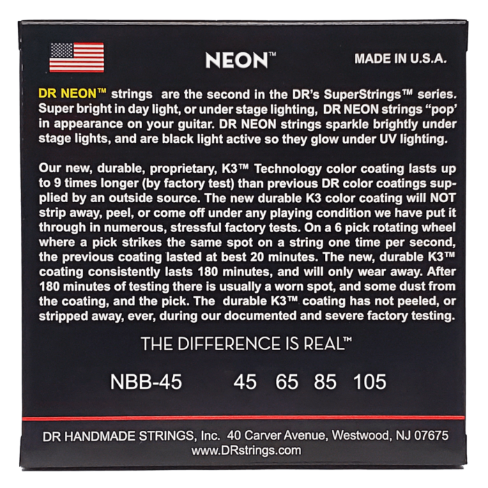 DR, HI-DEF NEON* - BLUE Colored Bass Strings: Medium 45-105 - Image 2