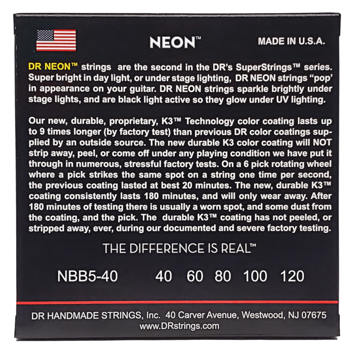DR, HI-DEF NEON* - BLUE Colored Bass Strings: 5-String Light 40-120 - Image 2
