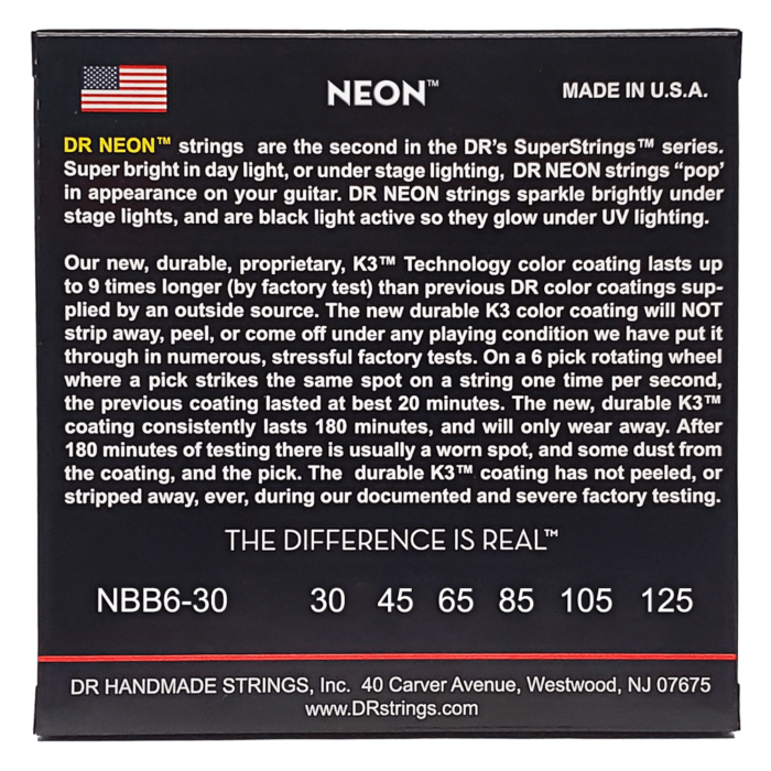 DR, HI-DEF NEON* - BLUE Colored Bass Strings: 6-String Medium 30-125 - Image 2
