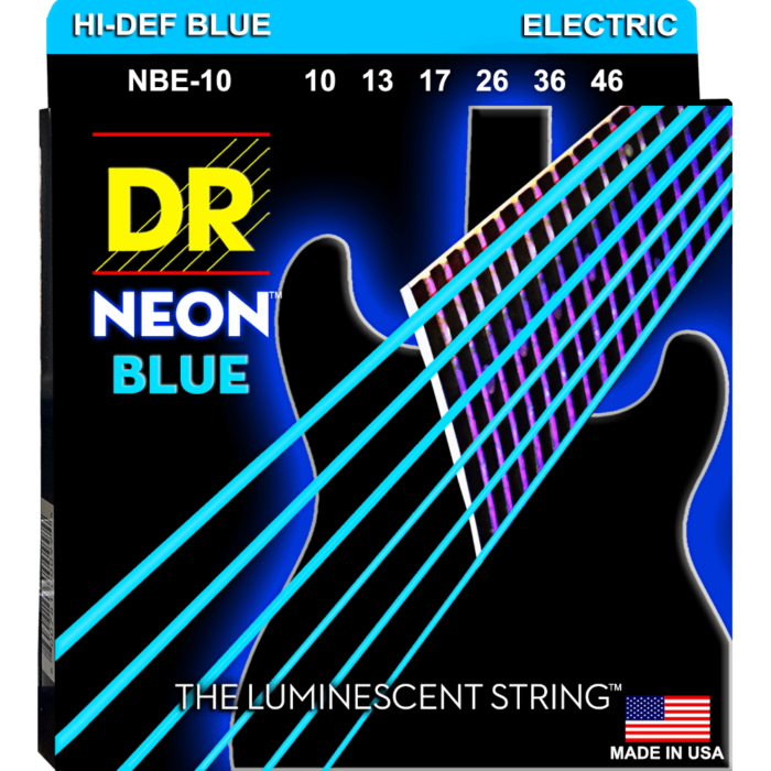 DR, HI-DEF NEON* - BLUE Colored Electric Guitar Strings: Medium 10-46