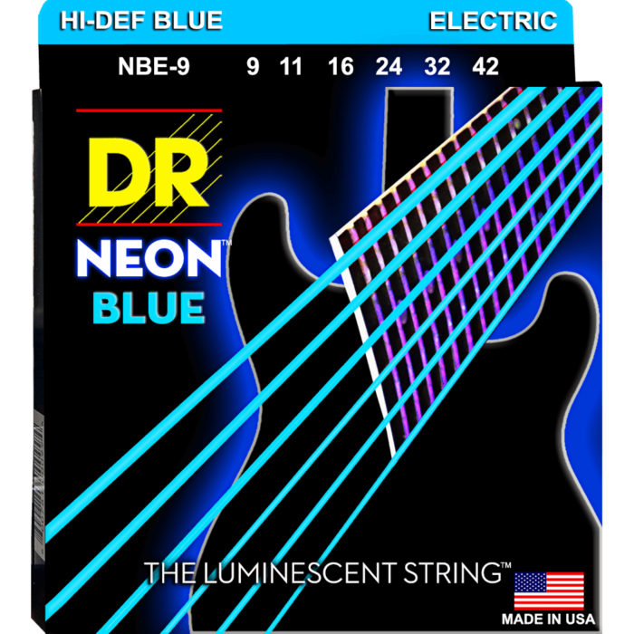 DR, HI-DEF NEON* - BLUE Colored Electric Guitar Strings: Light 9-42