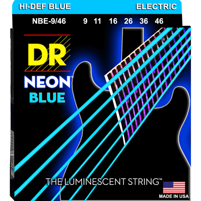 DR, HI-DEF NEON* - BLUE Colored Electric Guitar Strings: Light to Medium 9-46