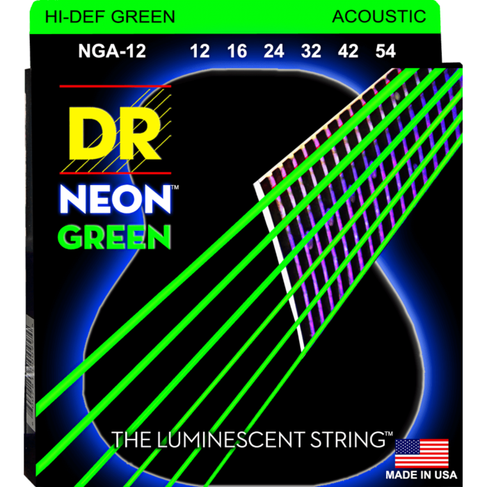 DR, HI-DEF NEON* - GREEN Colored Acoustic Guitar Strings: Light 12-54