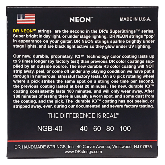 DR, HI-DEF NEON* - GREEN Colored Bass Strings: Light 40-100 - Image 2