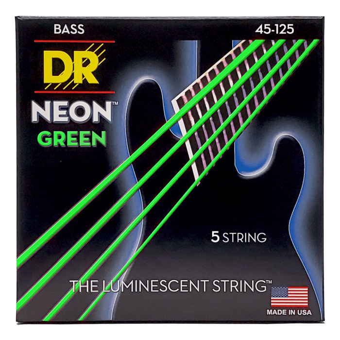 DR, HI-DEF NEON* - GREEN Colored Bass Strings: 5-String Medium 45-125