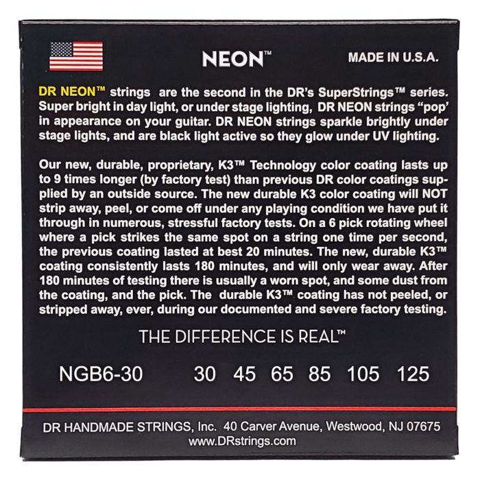 DR, HI-DEF NEON* - GREEN Colored Bass Strings: 6-String Medium 30-125 - Image 2