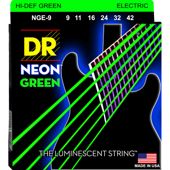 DR, HI-DEF NEON* - GREEN Colored Electric Guitar Strings: Light 9-42