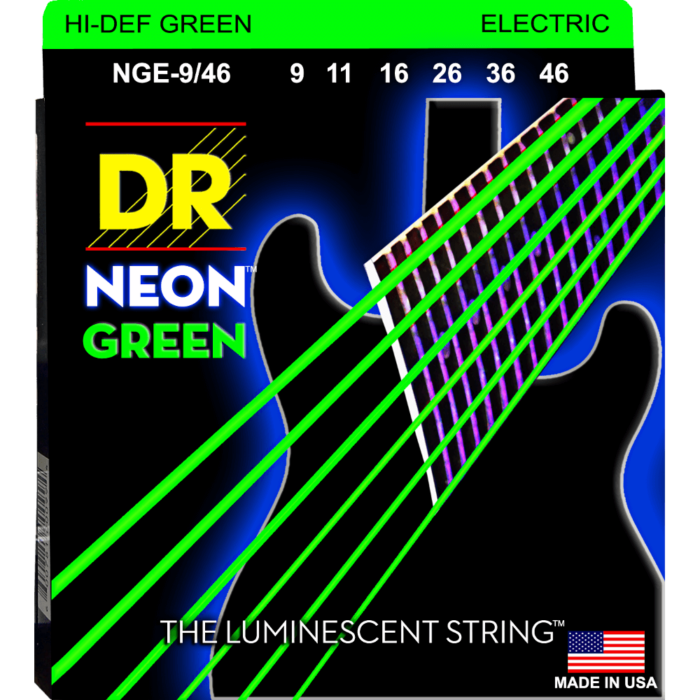 DR, HI-DEF NEON* - GREEN Colored Electric Guitar Strings: Light to Medium 9-46
