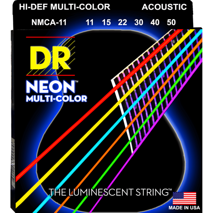 DR, HI-DEF NEON* - MULTI-COLOR Colored Acoustic Guitar Strings: Custom Light 11-50