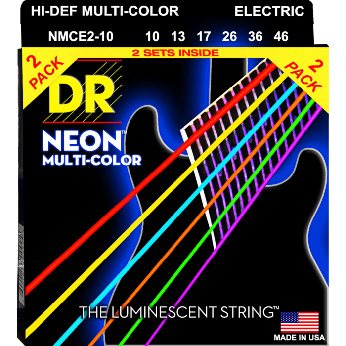 DR, HI-DEF NEON* - MULTI-COLOR Colored Electric Guitar Strings: Medium 10-46 (2-Pack)