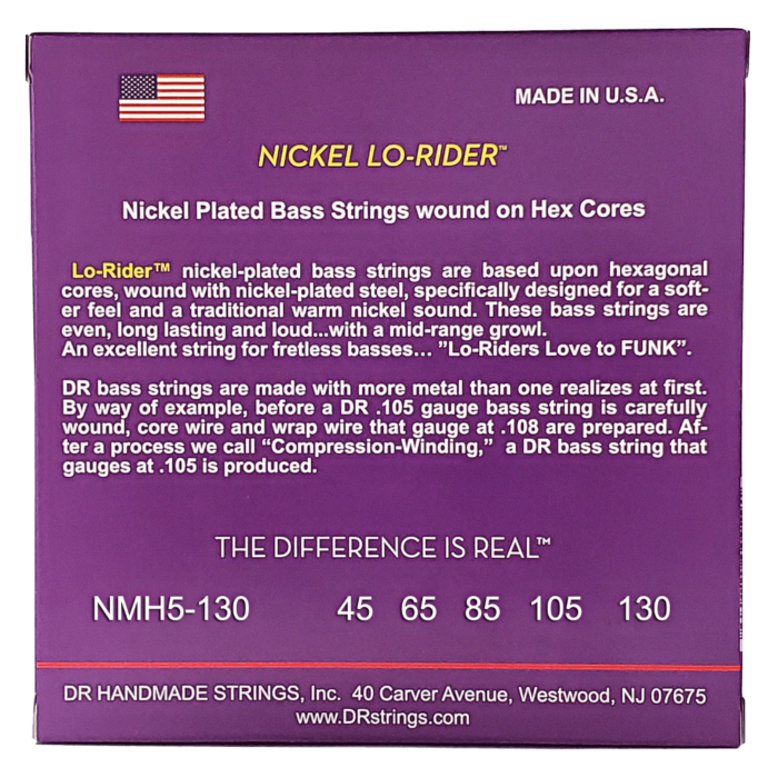 DR, NICKEL LO-RIDER* - Nickel Plated Bass Strings: 5-String Medium to Heavy 45-130 - Image 2