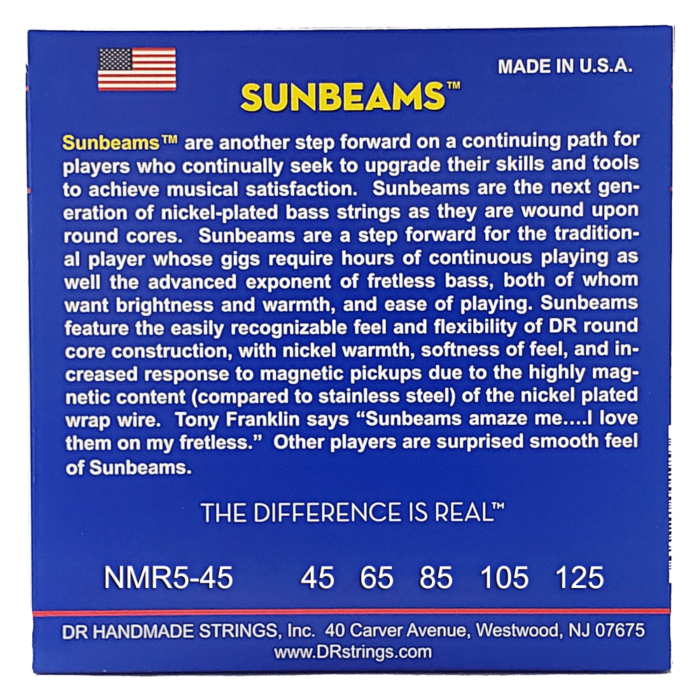 DR, SUNBEAM* - Nickel Plated Bass Strings: 5-String Medium 45-125 - Image 2