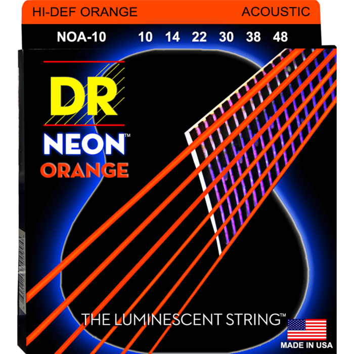 DR, HI-DEF NEON* - ORANGE Colored Acoustic Guitar Strings: Extra Light 10-48