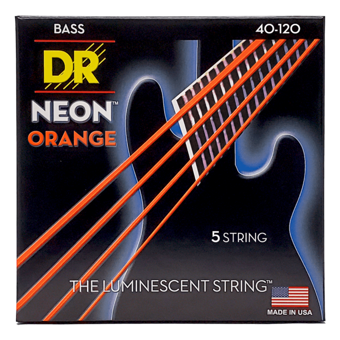 DR, HI-DEF NEON* - ORANGE Colored Bass Strings: 5-String Light 40-120