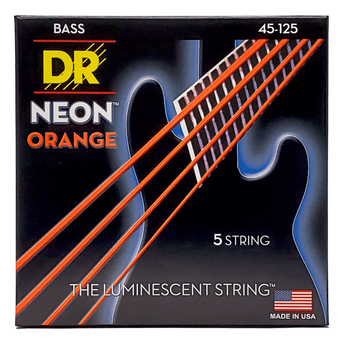 DR, HI-DEF NEON* - ORANGE Colored Bass Strings: 5-String Medium 45-125