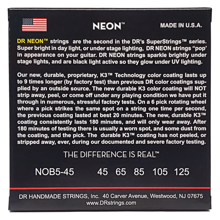 DR, HI-DEF NEON* - ORANGE Colored Bass Strings: 5-String Medium 45-125 – Bild 2
