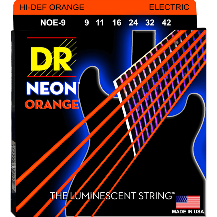 DR, HI-DEF NEON* - ORANGE Colored Electric Guitar Strings: Light 9-42