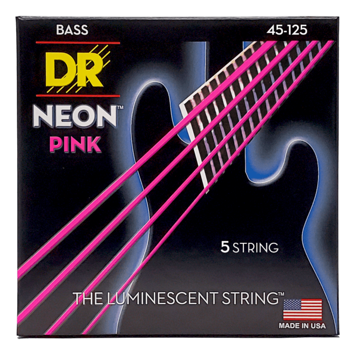 DR, HI-DEF NEON* - PINK Colored Bass Strings: 5-String Medium 45-125