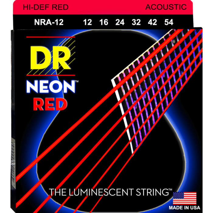 DR, HI-DEF NEON* - RED Colored Acoustic Guitar Strings: Light 12-54