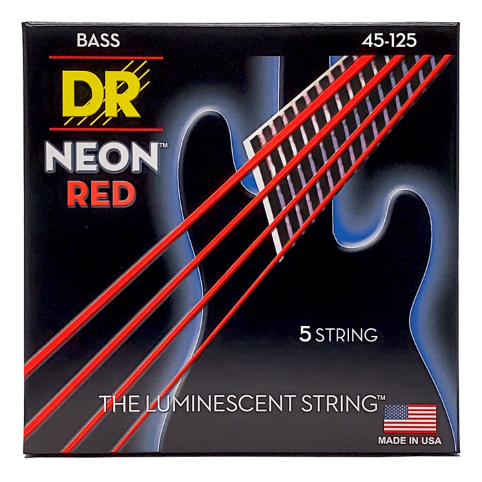 DR, HI-DEF NEON* - RED Colored Bass Strings: 5-String Medium 45-125